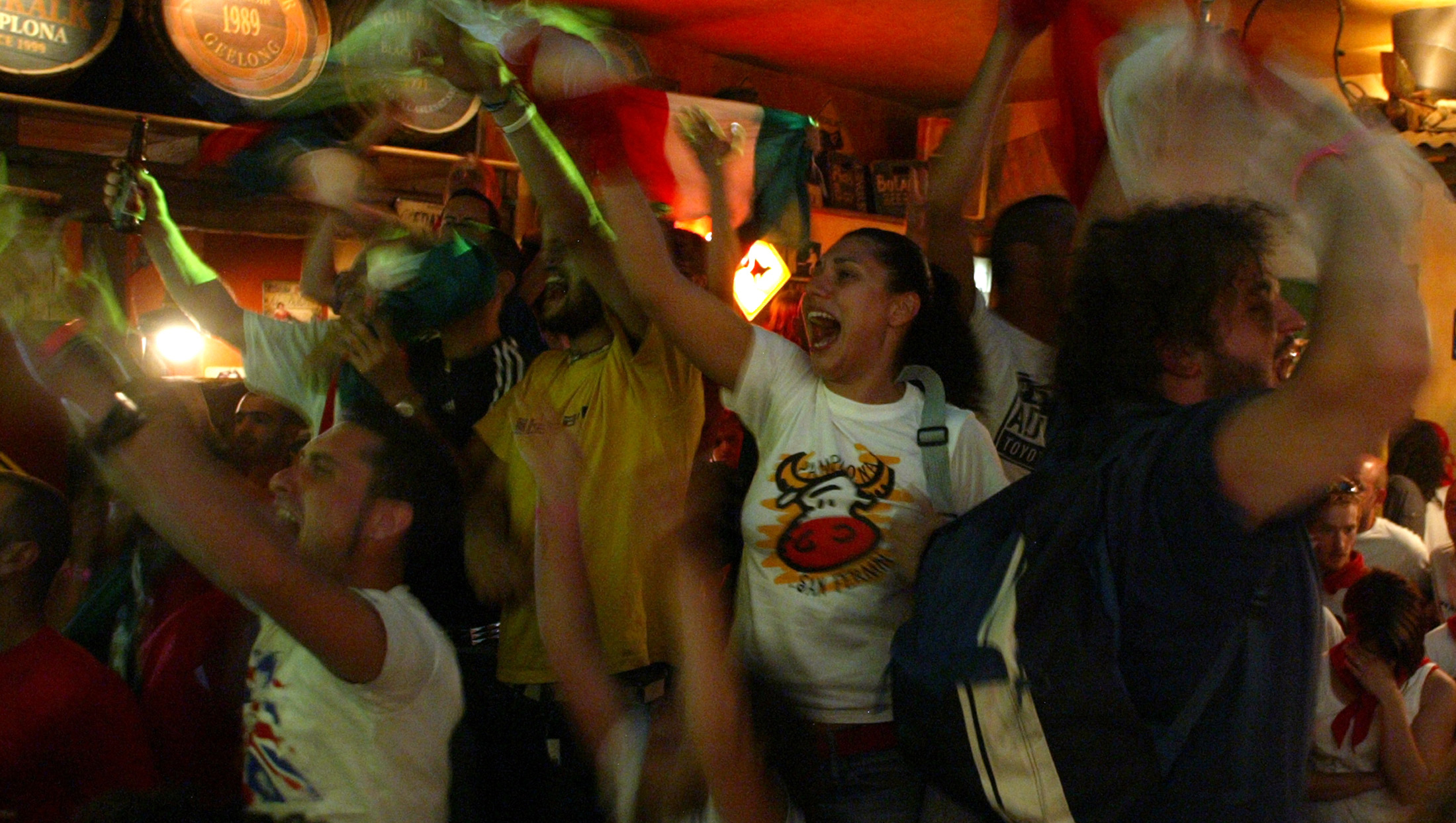 Italian fans celebrate the victory of Italy against France in the World Cup 2006 final soccer match, 2006. Italian fans celebrate the victory of Italy against France in the World Cup 2006 final soccer match, 2006.